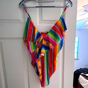 Serape bathing suit with ruffles